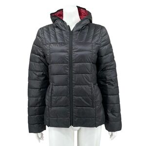 Bernardo Jacket Womens XS Black Hooded Puffer‎ Slimming Down Quilted Packable